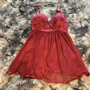 Daisy Fuentes Burgundy Lace Babydoll Chemise with Molded Cups